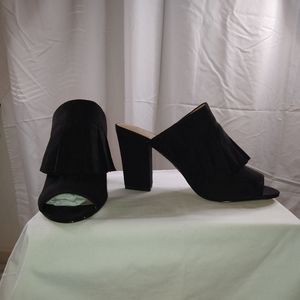 Kaari Blue Black Faux Suede Mules, Size 10. New W/O Box.